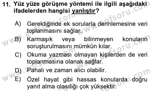Sağlık Hizmetlerinde Araştırma Ve Değerlendirme Dersi Ara Sınavı Deneme Sınav Soruları 11. Soru
