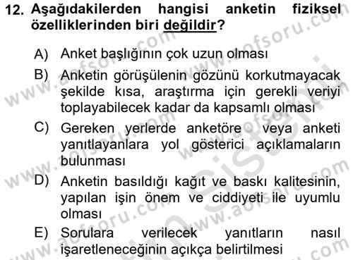 Sağlık Hizmetlerinde Araştırma Ve Değerlendirme Dersi 2016 - 2017 Yılı (Vize) Ara Sınav Soruları 12. Soru