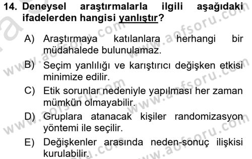 Sağlık Hizmetlerinde Araştırma Ve Değerlendirme Dersi 2016 - 2017 Yılı (Vize) Ara Sınav Soruları 14. Soru