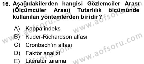 Sağlık Hizmetlerinde Araştırma Ve Değerlendirme Dersi Ara Sınavı Deneme Sınav Soruları 16. Soru