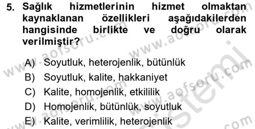 Sağlık Hizmetlerinde Araştırma Ve Değerlendirme Dersi Ara Sınavı Deneme Sınav Soruları 5. Soru