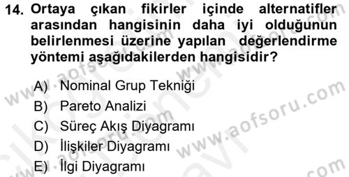 Sağlık Hizmetlerinde Araştırma Ve Değerlendirme Dersi 2016 - 2017 Yılı (Final) Dönem Sonu Sınav Soruları 14. Soru