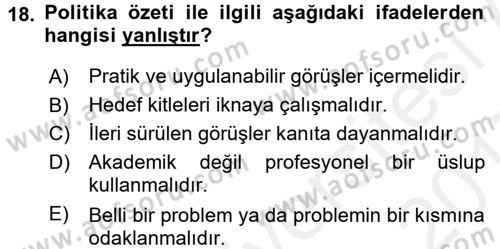 Sağlık Hizmetlerinde Araştırma Ve Değerlendirme Dersi 2016 - 2017 Yılı (Final) Dönem Sonu Sınav Soruları 18. Soru