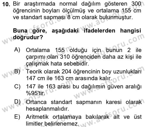 Sağlık Hizmetlerinde Araştırma Ve Değerlendirme Dersi 2017 - 2018 Yılı (Final) Dönem Sonu Sınav Soruları 10. Soru