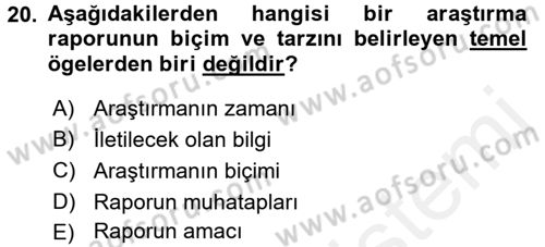 Sağlık Hizmetlerinde Araştırma Ve Değerlendirme Dersi 2017 - 2018 Yılı (Final) Dönem Sonu Sınav Soruları 20. Soru