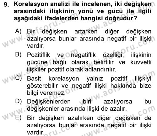 Sağlık Hizmetlerinde Araştırma Ve Değerlendirme Dersi 2017 - 2018 Yılı (Final) Dönem Sonu Sınav Soruları 9. Soru