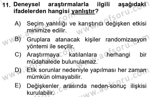 Sağlık Hizmetlerinde Araştırma Ve Değerlendirme Dersi Ara Sınavı Deneme Sınav Soruları 11. Soru
