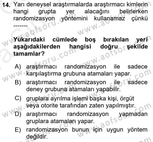 Sağlık Hizmetlerinde Araştırma Ve Değerlendirme Dersi Ara Sınavı Deneme Sınav Soruları 14. Soru