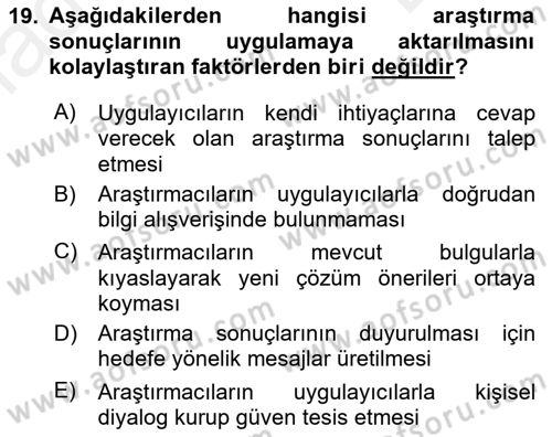 Sağlık Hizmetlerinde Araştırma Ve Değerlendirme Dersi 2018 - 2019 Yılı (Final) Dönem Sonu Sınav Soruları 19. Soru