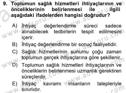 Sağlık Hizmetlerinde Araştırma Ve Değerlendirme Dersi Ara Sınavı Deneme Sınav Soruları 9. Soru