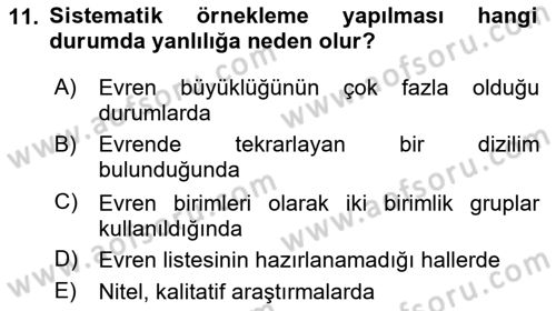 Sağlık Hizmetlerinde Araştırma Ve Değerlendirme Dersi 2020 - 2021 Yılı Yaz Okulu Sınav Soruları 11. Soru