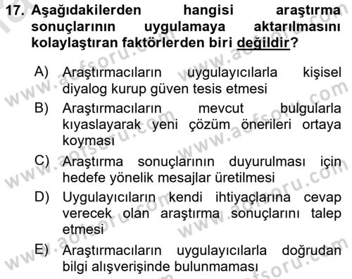 Sağlık Hizmetlerinde Araştırma Ve Değerlendirme Dersi 2020 - 2021 Yılı Yaz Okulu Sınav Soruları 17. Soru