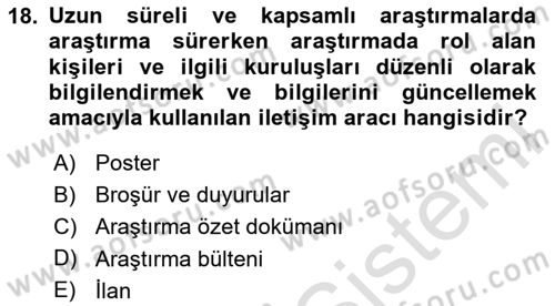 Sağlık Hizmetlerinde Araştırma Ve Değerlendirme Dersi 2020 - 2021 Yılı Yaz Okulu Sınav Soruları 18. Soru