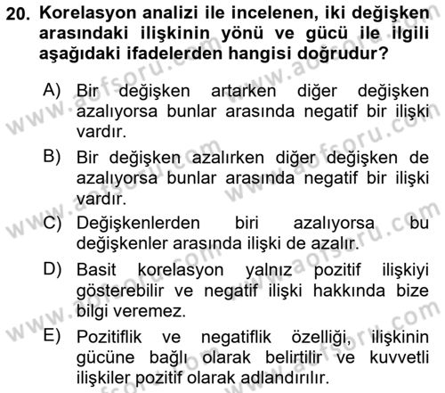 Sağlık Hizmetlerinde Araştırma Ve Değerlendirme Dersi 2020 - 2021 Yılı Yaz Okulu Sınav Soruları 20. Soru