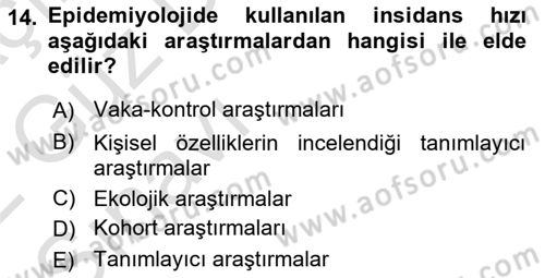Sağlık Hizmetlerinde Araştırma Ve Değerlendirme Dersi Ara Sınavı Deneme Sınav Soruları 14. Soru