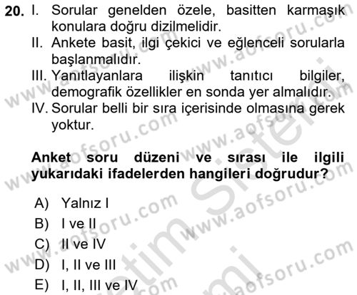 Sağlık Hizmetlerinde Araştırma Ve Değerlendirme Dersi Ara Sınavı Deneme Sınav Soruları 20. Soru