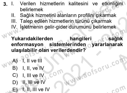Sağlık Hizmetlerinde Araştırma Ve Değerlendirme Dersi Ara Sınavı Deneme Sınav Soruları 3. Soru