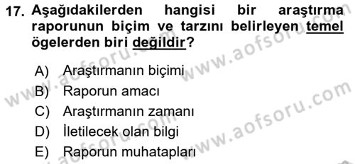 Sağlık Hizmetlerinde Araştırma Ve Değerlendirme Dersi 2021 - 2022 Yılı (Final) Dönem Sonu Sınav Soruları 17. Soru