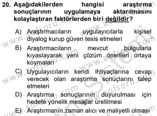 Sağlık Hizmetlerinde Araştırma Ve Değerlendirme Dersi 2021 - 2022 Yılı (Final) Dönem Sonu Sınav Soruları 20. Soru