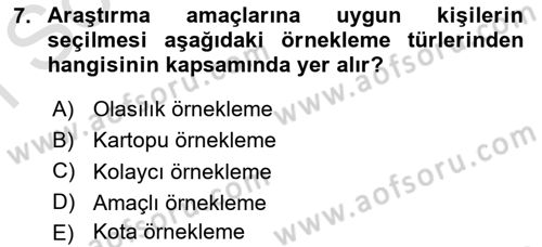 Sağlık Hizmetlerinde Araştırma Ve Değerlendirme Dersi 2021 - 2022 Yılı (Final) Dönem Sonu Sınavı 7. Soru