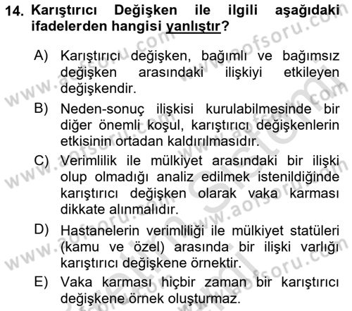 Sağlık Hizmetlerinde Araştırma Ve Değerlendirme Dersi Ara Sınavı Deneme Sınav Soruları 14. Soru