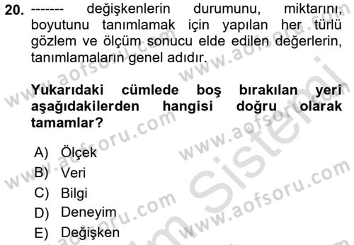 Sağlık Hizmetlerinde Araştırma Ve Değerlendirme Dersi 2022 - 2023 Yılı (Vize) Ara Sınav Soruları 20. Soru