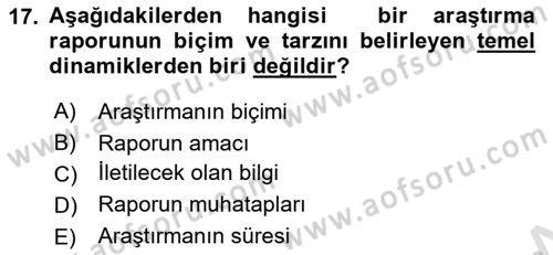 Sağlık Hizmetlerinde Araştırma Ve Değerlendirme Dersi 2022 - 2023 Yılı (Final) Dönem Sonu Sınav Soruları 17. Soru