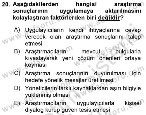 Sağlık Hizmetlerinde Araştırma Ve Değerlendirme Dersi 2022 - 2023 Yılı (Final) Dönem Sonu Sınav Soruları 20. Soru