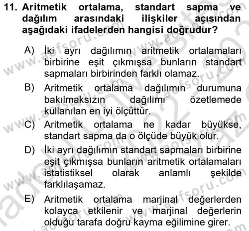 Sağlık Hizmetlerinde Araştırma Ve Değerlendirme Dersi 2022 - 2023 Yılı Yaz Okulu Sınavı 11. Soru