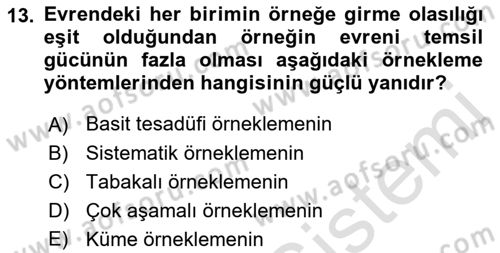 Sağlık Hizmetlerinde Araştırma Ve Değerlendirme Dersi 2022 - 2023 Yılı Yaz Okulu Sınavı 13. Soru