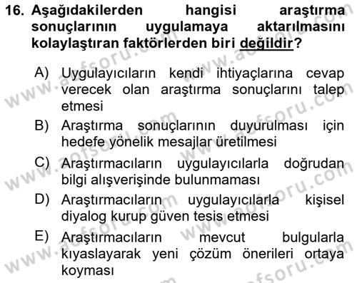 Sağlık Hizmetlerinde Araştırma Ve Değerlendirme Dersi 2022 - 2023 Yılı Yaz Okulu Sınavı 16. Soru