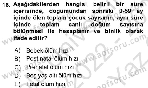 Sağlık Hizmetlerinde Araştırma Ve Değerlendirme Dersi 2022 - 2023 Yılı Yaz Okulu Sınavı 18. Soru