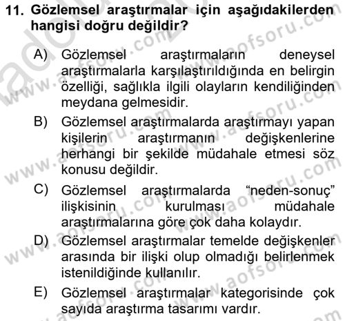 Sağlık Hizmetlerinde Araştırma Ve Değerlendirme Dersi Ara Sınavı Deneme Sınav Soruları 11. Soru