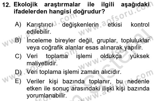 Sağlık Hizmetlerinde Araştırma Ve Değerlendirme Dersi Ara Sınavı Deneme Sınav Soruları 12. Soru