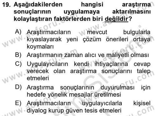 Sağlık Hizmetlerinde Araştırma Ve Değerlendirme Dersi 2023 - 2024 Yılı (Final) Dönem Sonu Sınavı 19. Soru