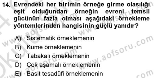 Sağlık Hizmetlerinde Araştırma Ve Değerlendirme Dersi 2023 - 2024 Yılı Yaz Okulu Sınav Soruları 14. Soru