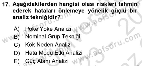 Sağlık Hizmetlerinde Araştırma Ve Değerlendirme Dersi 2023 - 2024 Yılı Yaz Okulu Sınav Soruları 17. Soru