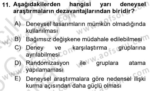 Sağlık Hizmetlerinde Araştırma Ve Değerlendirme Dersi 2024 - 2025 Yılı (Vize) Ara Sınavı 11. Soru