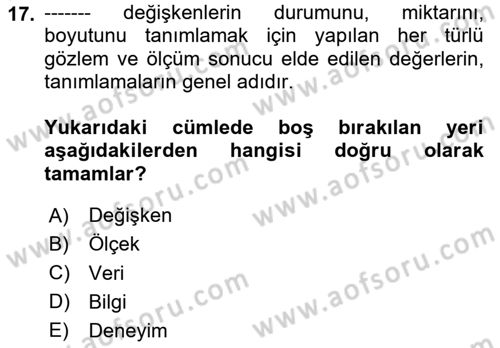 Sağlık Hizmetlerinde Araştırma Ve Değerlendirme Dersi Ara Sınavı Deneme Sınav Soruları 17. Soru