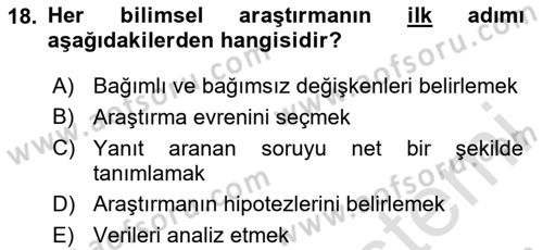 Sağlık Hizmetlerinde Araştırma Ve Değerlendirme Dersi Ara Sınavı Deneme Sınav Soruları 18. Soru