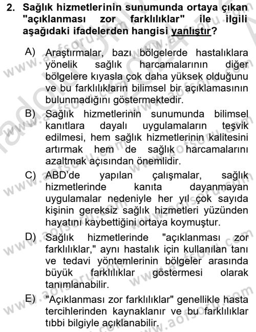 Sağlık Hizmetlerinde Araştırma Ve Değerlendirme Dersi Ara Sınavı Deneme Sınav Soruları 2. Soru