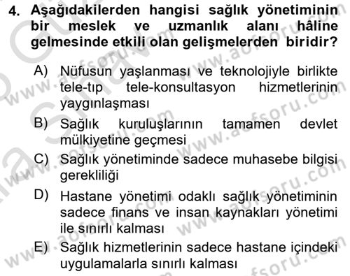 Sağlık Hizmetlerinde Araştırma Ve Değerlendirme Dersi 2024 - 2025 Yılı (Vize) Ara Sınavı 4. Soru