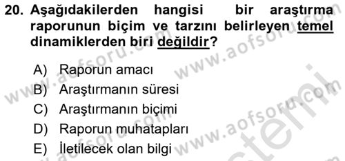 Sağlık Hizmetlerinde Araştırma Ve Değerlendirme Dersi 2024 - 2025 Yılı (Final) Dönem Sonu Sınav Soruları 20. Soru