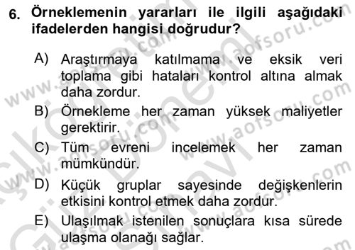 Sağlık Hizmetlerinde Araştırma Ve Değerlendirme Dersi 2024 - 2025 Yılı (Final) Dönem Sonu Sınav Soruları 6. Soru