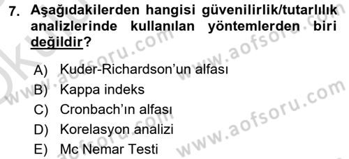 Sağlık Hizmetlerinde Araştırma Ve Değerlendirme Dersi 2024 - 2025 Yılı Yaz Okulu Sınav Soruları 7. Soru