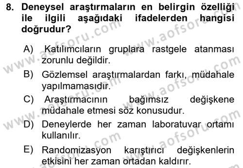Sağlık Hizmetlerinde Araştırma Ve Değerlendirme Dersi 2024 - 2025 Yılı Yaz Okulu Sınav Soruları 8. Soru