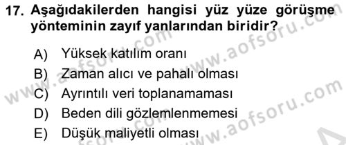 Sağlık Hizmetlerinde Araştırma Ve Değerlendirme Dersi 2025 - 2026 Yılı (Vize) Ara Sınav Soruları 17. Soru