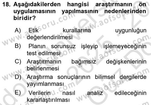 Sağlık Hizmetlerinde Araştırma Ve Değerlendirme Dersi 2025 - 2026 Yılı (Vize) Ara Sınav Soruları 18. Soru
