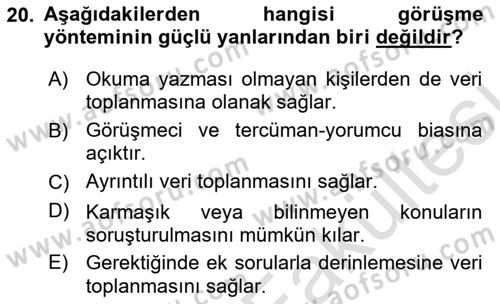 Sağlık Hizmetlerinde Araştırma Ve Değerlendirme Dersi 2025 - 2026 Yılı (Vize) Ara Sınav Soruları 20. Soru