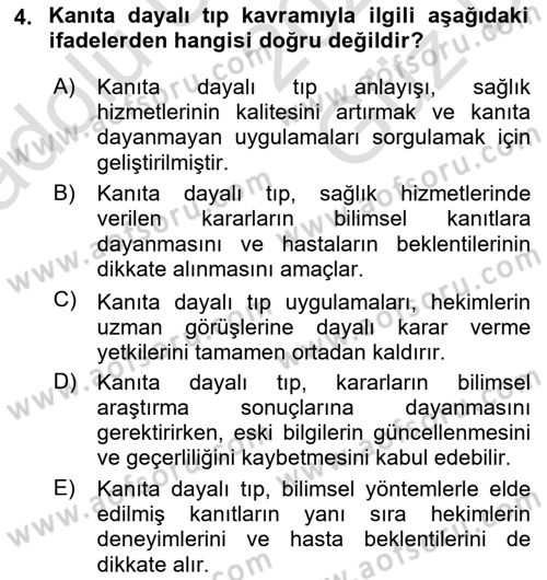 Sağlık Hizmetlerinde Araştırma Ve Değerlendirme Dersi 2025 - 2026 Yılı (Vize) Ara Sınav Soruları 4. Soru